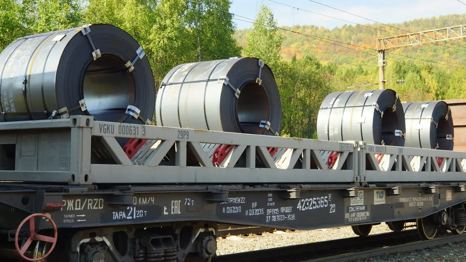 Steel coils prepared for industrial transport